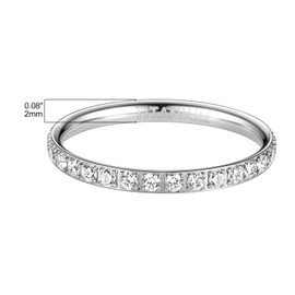 hengkaixuan Titanium Wedding Ring Eternity Ring Engagement Band Silver 2mm Women Full Cubic Zirconia Anniversary Wedding Band Stackable Ring Memoir Ring for Women Men Girls Size 8.5