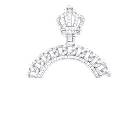 JewelryWeb 925 Sterling Silver Mens Cubic Zirconia Crown Medallion Fashion Charm Pendant 53.7x37.3mm Wide Necklace for Men