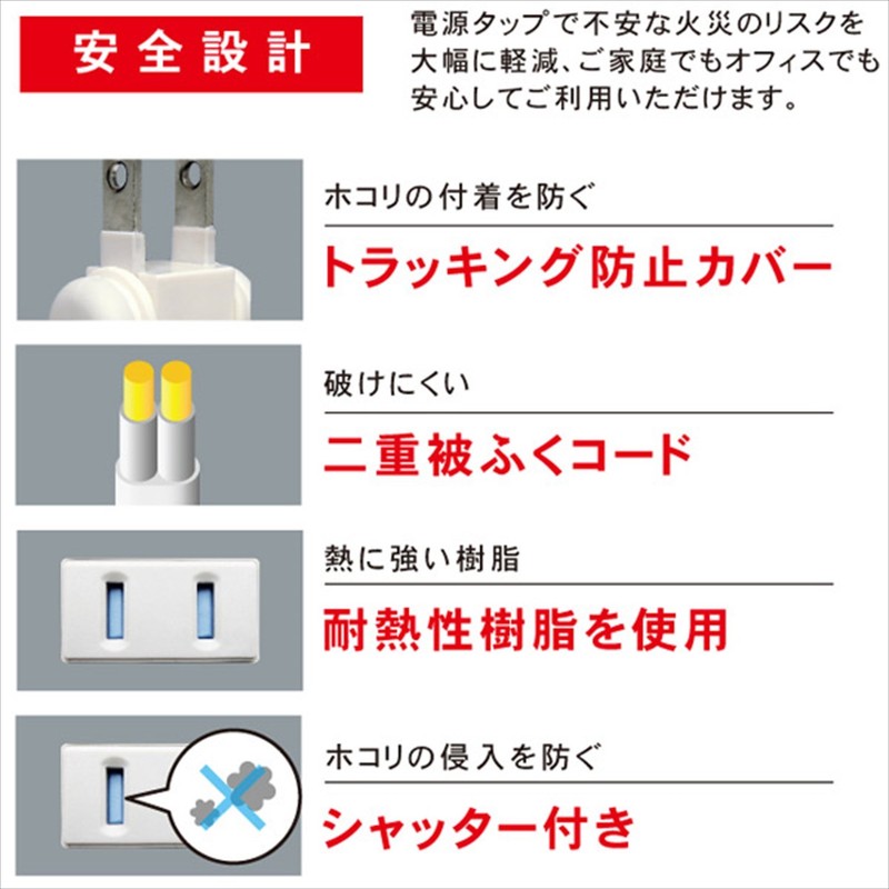 トップランド(TOPLAND) 4個口 コンセントタップ & USB充電 2ポート 急速充電2.4A 延長コード(1.5m) スマホスタンド付き 合計1400Wまで