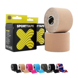 2 Rolls - SPORTTAPE Kinesiology Tape - 5cm x 5m - Beige | Physio & Sports Injury Muscle Tape for Knee Pain, Shoulder, Ankle & Shin Splints Support | Waterproof & Hypoallergenic Kinetic Sports Tape
