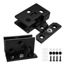 bociloy 2Pcs Matte Black Glass Cabinet Door Hinges, Zinc Alloy Frameless Glass Door Hinge Clamp for Wine Cabinet, Display Cabinets, No Drill Installation, 1.85” Width