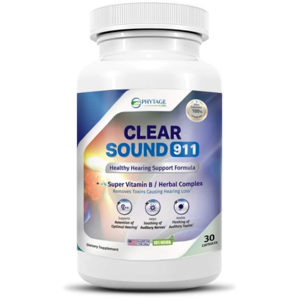 Clear Sound 911 Hearing Support Formula, Ear and Brain Health Supplement, Supports Healthy Auditory Function - 30 Capsules