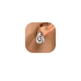 Gold Geometric Drop Statement Earrings for Women Chunky Multi Circles Knot Twisted Dangle Earrings Minimalist Vintage Jewelry Accessories Gifts (Silver)