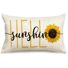RABUSOFA Hello Sunshine Sunflower Spring Summer Throw Pillow Covers,12x20 Inch Quote White Farmhouse Lumbar Decorative Cushion Case Decoration for Sofa Couch Single