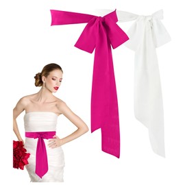 ALHAVONE 2 Pcs Women Dress Belt Chiffon Sash Waist for Wedding Bridal Sash for Special Occasion 3'' Wide Double Side (white+rose)