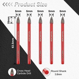 Masonry Concrete Drill Bit Set - FOCSTOL 5pcs 5mm Carbide Drill Bits Set with Round Shank for Wood Plastic Foam Tiles Softer Materials