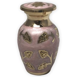 Beautiful Life Urns Pink Garden Brass Cremation Urn, Keepsake Size