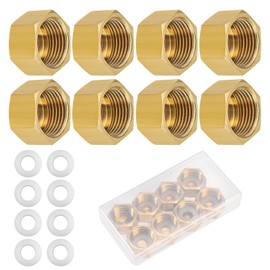 8pcs 3/8 Inch NPT Brass Pipe Cap, Brass Pipe Fitting Cap with Rubber Gasket Faucet Valve Caps Brass Compression Cap for Closing off Pipes