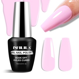 NXJ INFILILA Thick Pink Gel Nail Polish, 0.5fl One-Stroke Coloring Soak Off UV LED Pastel Pink Gel Polish, Creamy Milky Macaron Color for Women Nail Art Manicure Salon DIY Design SX0004
