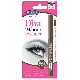 Colorsport DIVA 24 Hour Eyeliner - Define & Accentuate Eyes with Precision Nib Pen for Smooth Even Lines, Smudge Proof & Waterproof Eyeliner Makeup, Dark Brown