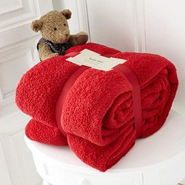 Kinfolk Textile Teddy Fleece Throw Blanket Soft Warm Cuddly Sofa Bedspread Travel Plush Throw (Red, Single - 100 x 150 cm)