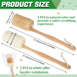 Bokon 4 Pack Natural Exfoliating Loofah Bath Back Brush Loofah Back Scrubber Long Handle for Shower Exfoliating Body Scrubber Luffa Sponge on a Stick for Men and Women, Cleans Hard to Reach Areas