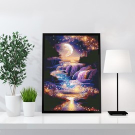 FLAJZ Diamond Painting, Moon Waterfall 5D Diamond Painting Pictures, Diamond Painting Set for Adults and Beginners, DIY Mosaic Making Craft Set for Home Wall Decoration, 30 x 40 cm