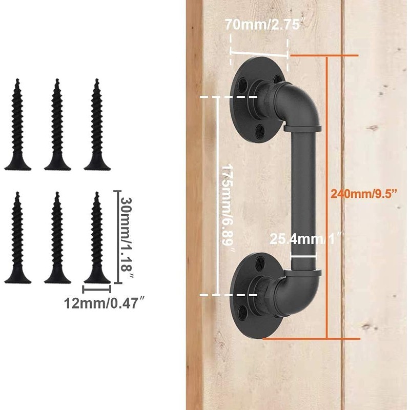 CCJH 24cm Sliding Barn Door Handle, Pull Black Heavy Duty