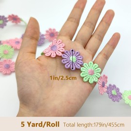XCSJ 5 Yard 25 mm Flowers Lace Ribbon Lace Trim Embroidery Decorative Ribbon Border Ribbons Flower Ribbon Daisy Decorative Ribbon Lace Trim for Wedding Decoration Craft Sewing (Purple, Pink, Green)