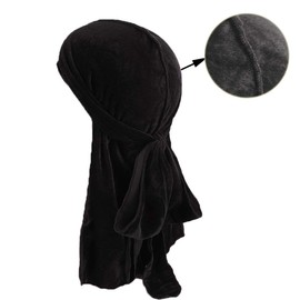 Faletony Velvet Long Tail Pirate Hat, Baotou Cap, Chemo Cap, Neutral Luxury Silk Durag, Super Long Tail Headdress - black