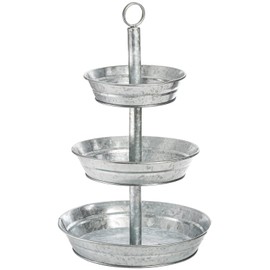 Okllen 3 Tier Serving Tray, Galvanized Metal Cupcake Stand Vintage Dessert Appetizer Stand, Rustic Home and Garden Display Stand for Country Farmhouse, Kitchen, Indoor, Outdoor Use