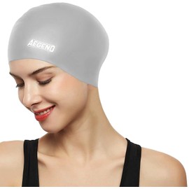 Aegend Swim Caps for Long Hair, Durable Silicone Swimming Caps for Women Men Adults Youths, Easy to Put On and Off, Waterproof Swim Hats Bathing Caps to Keep Hair Dry, 1 Pack, Grey