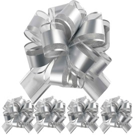 5 PCS 7 in(17.78cm) Large Pull Bows Wrapping Pull Bow Ribbon，Silver Gift Wrap Bows for Gift Wrapping Baskets Wedding or Flower Decorations, Valentine's Day Birthday Gift Decorations