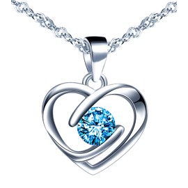 INFINIONLY Women's girl's Heart Necklace Pendant, 925 sterling silver necklaces, Heart zircon pendant, Elegant solitaire pendant, Perfect cutting process, Ocean blue