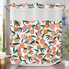 Lifeel No Hook Shower Curtain with Snap in Liner, Peach Allover Fruits Cute Curtains Set with Waterproof Inner Liner for Bathroom, Peachy Pink 72×74 Inches