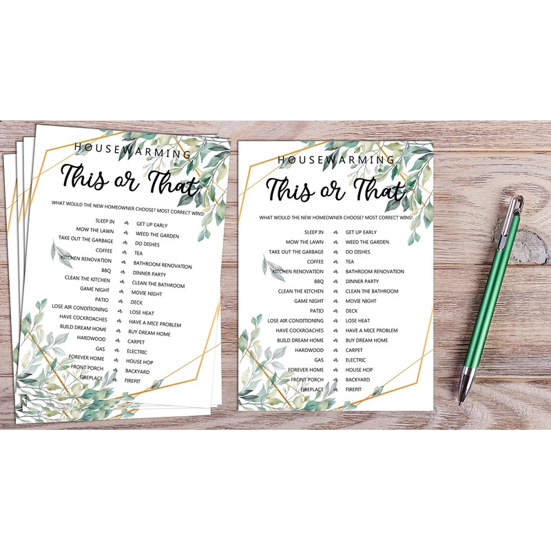 Housewarming Party Games, This or That, Greenery New Home, New