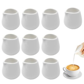 XPJBKC 10 Pcs Small Milk Jug, 50 ml White Ceramic Milk Jugs, Small Gravy Jug, Milk Frothing Jug Without Handle, Sauce Jug, Mini Milk Pouring Jug Fingerprint Creamer Pitcher for Milk Coffee Sauces
