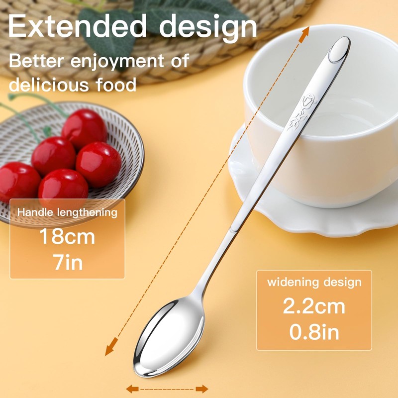 VEHGAL 6 Pcs Stylish Silver Latte Spoon, 18cm Long Handle