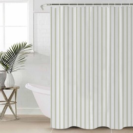Huotupsine Sage Green Striped Shower Curtain Set - Long 72" x 84" Washable Bathtub Curtain with 12 Hooks, Sage Green White Stripes Farmhouse Waterproof Fabric Stall Shower Curtains for Bathroom