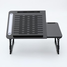 Adjustable Foldable Laptop Table with LED Lamp, Ergonomic Multi-Purpose Portable Desk for Bed, Sofa, or Floor - Ventilated Surface, Sturdy Legs, and Built-in Storage Slots