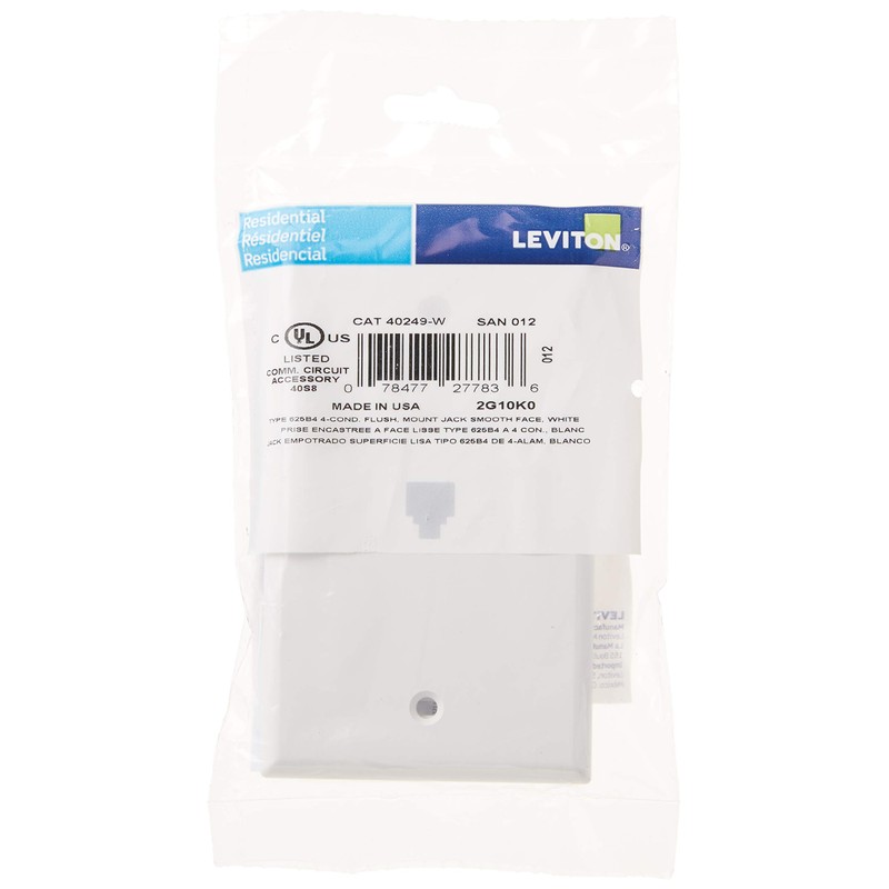 Leviton Standard Telephone Wall Jack, 6P4C, Screw Terminals, 40249-W, White