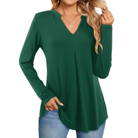 Beluring Ladies Tops Loose Long Sleeve Blouse Casual V Neck Swing Shirts, Dark Green Size 20 22
