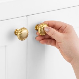 ASKANO Brushed Gold Cabinet Knobs, French Style Kitchen Cabinet Handles ZK2408 | Pack of 10, Classical Cabinet Pulls, Solid Hardware for Door Drawer Dresser Bathroom Vanity Cupboard, Size: 1-1/4 Inch