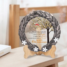 6th Anniversary Wedding Gifts Crystal Plate with Iron Leaf Wreath – 6 Years Iron Ideas for Couple or Parents – Cardinal Style
