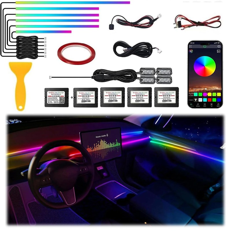 Acrylic Interior Car LED Strip Light, Dreamcolor 10-in-1 RGB Ambient
