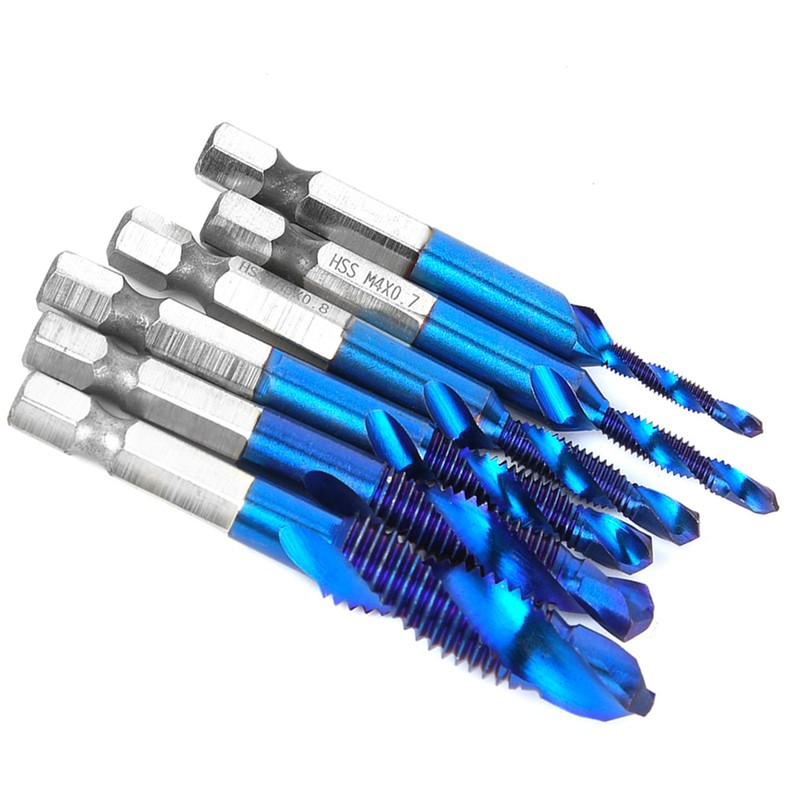 6PCS High Speed Steel 6.35mm Hex Shank Tap Drill Bit