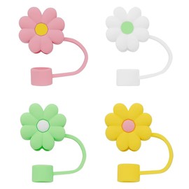WANGCL Pack of 4 Straw Cover Flowers Reusable Dustproof Straw Closure for 6-8 mm Straws