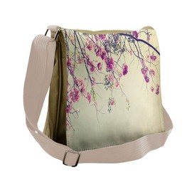 Ambesonne Nature Messenger Bag, Sakura Cherry Blooms, Unisex Cross-body