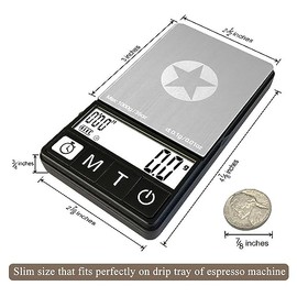 Báscula de Café Espresso Con Temporizador 1000g x 0,1g, Bandeja de Goteo, 35 Onzas, Alfombrilla de Silicona y Visualización