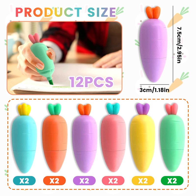 Mini Highlighters Carrots - Set of 12 Cute Mini Highlighters