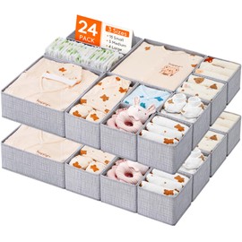 Lifewit Nursery Drawer Organizer for Clothes 24 Pack, Certified Child-safe Dresser Drawer Divider Storage Bins, Foldable Clothing Storage Basket for Baby Clothes/Underwear/Sock/Diaper in Closet