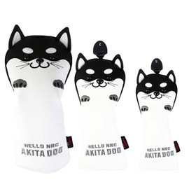 Golf Club Cover Akita Inu/Tilt Cat Cute Yellow Hood Wood Iron Putter Hybrid Cover (DR/FW/UT) Adjustable Label 460cc Leather Waterproof Rust Proof Plush PU Leather Club Headcover ..