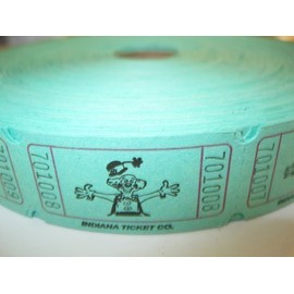 2000 Clown Green Single Roll Consecutively Numbered Raffle Tickets