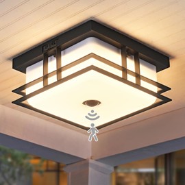 GAAZIE Motion Sensor Outdoor Ceiling Light Industrial Design with Acrylic Shade for Porch,Patio,Balcony,Garage,24W 5CCT LED Porch Ceiling Light
