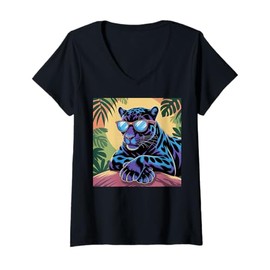 Womens Black Panther Sunglass Girl Boys Vintage Black Panther Party V-Neck T-Shirt