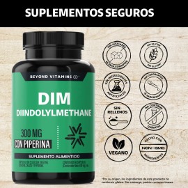 Beyond Vitamins | Dim Suplemento 300 Mg | Diindolilmetano Avanzado + Piperina Al 95% + Calcio | Diindolylmethane - Vitaminas Mujer / Hombre | 2 Meses