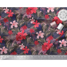 Soimoi Pink Viscose Chiffon Fabric Floral & Leaves Tropical Print Fabric by Yard 42 Inch Wide