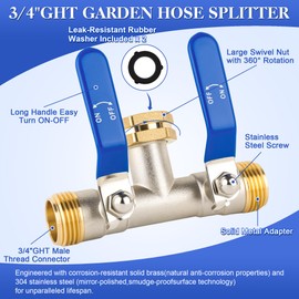 EJW 2 Way Faucet Splitter,Double Hose Connector,Garden Hose Splitters, Hose Splitter 2 Way, Two way Hose Bib Splitter, Water Spigot Splitter, RV Brass Hose Splitter, Hose Valve 3/4 Inch GHT Thread.