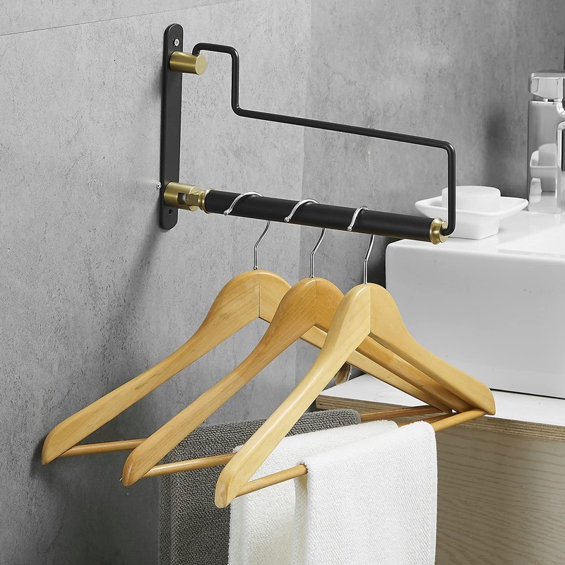 Hiendure Folding Clothes Hanger Drying Rack Black Wall-Mounted Clothes Organizer