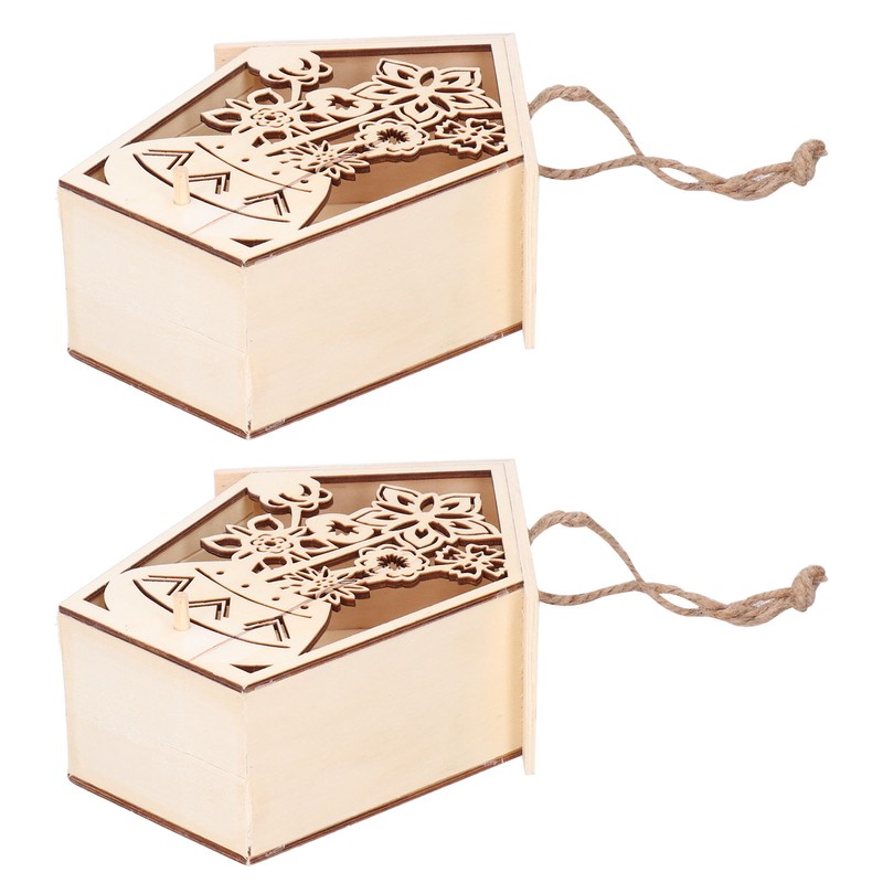 2Pcs Bird House with Warm Light Hollow Flowers Patterns Bird